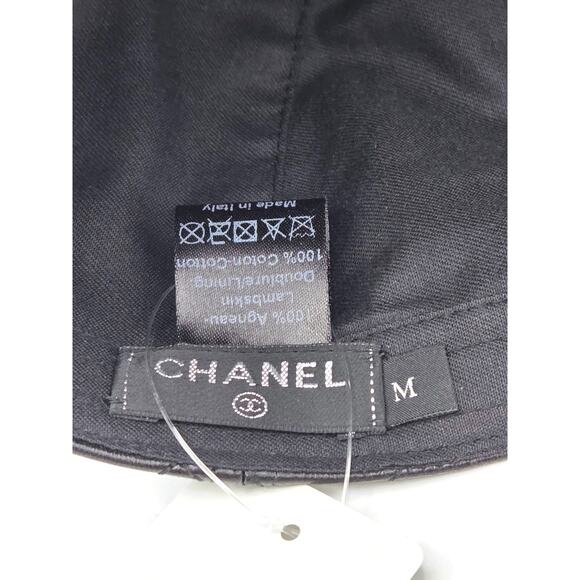Chanel CC Logo Quilted Lambskin Leather Baseball Cap Hat Black Medium 15B Rare main image 8